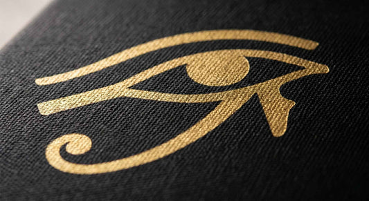 Black and gold Egyptian canvas wall art in a modern interior