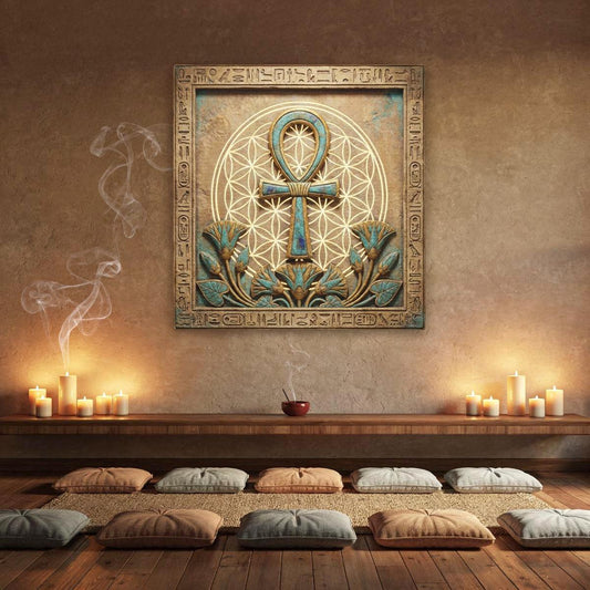 Ankh Egyptian wall art symbolizing life and renewal in a modern home