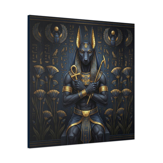 Anubis Egyptian canvas wall art in deep neutral tones