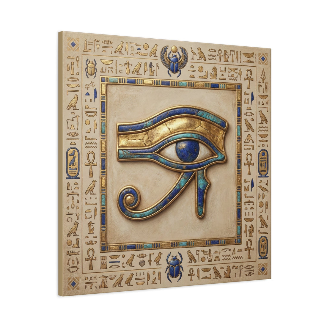 Eye of Horus Egyptian wall art with protective symbolism in a modern interior
