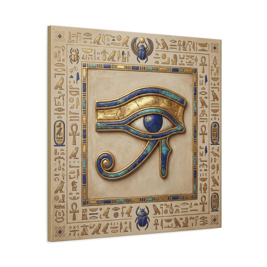 Eye of Horus Egyptian wall art with protective symbolism in a modern interior