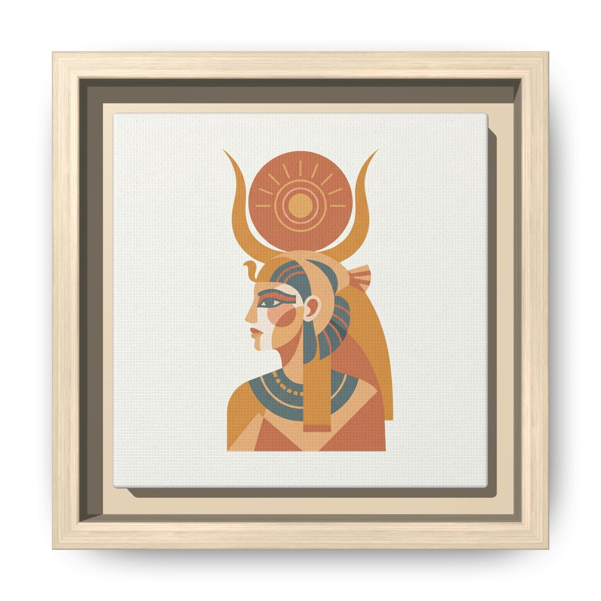Close-up matte canvas texture and Greenguard Gold certified ink detail on Hathor goddess print