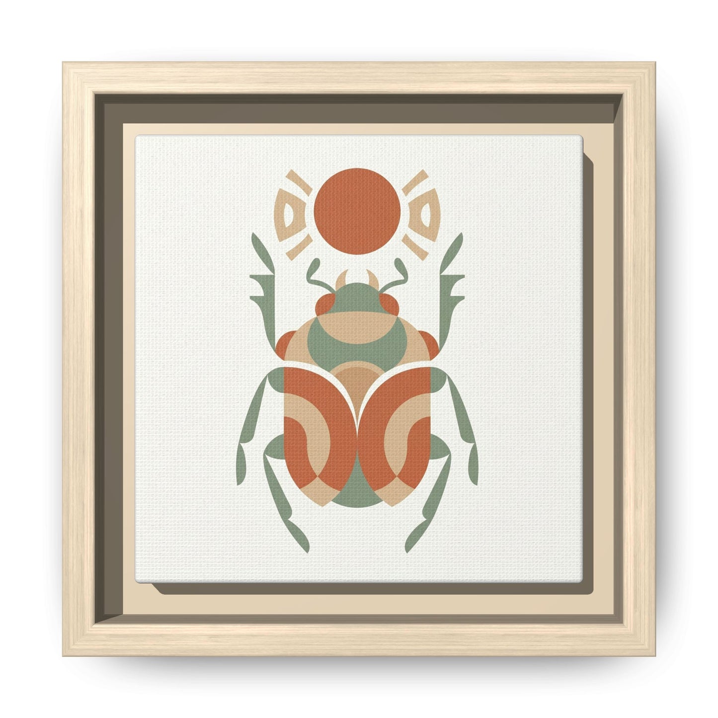 Close-up matte canvas texture and Greenguard Gold certified ink detail on Egyptian scarab print