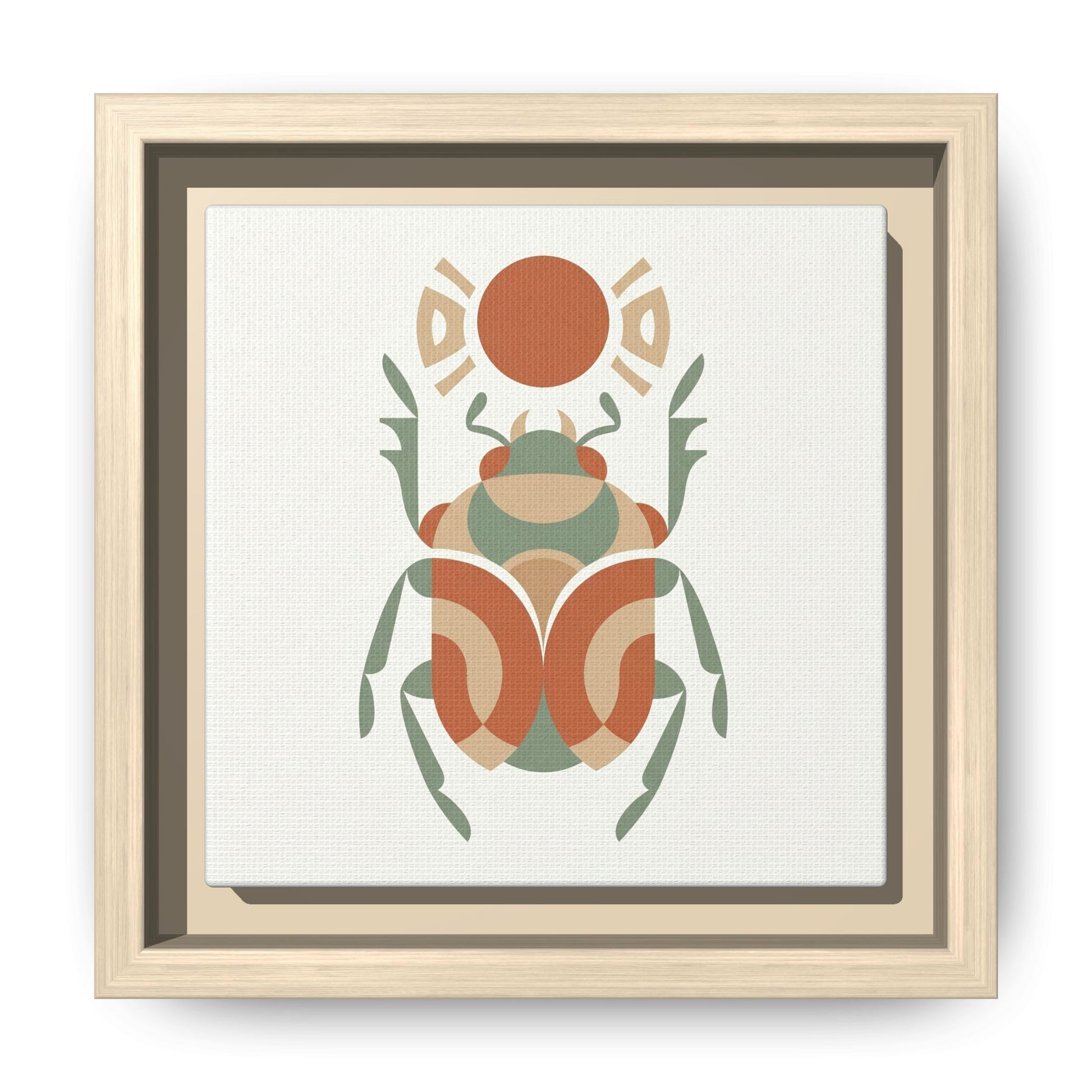 Close-up matte canvas texture and Greenguard Gold certified ink detail on Egyptian scarab print