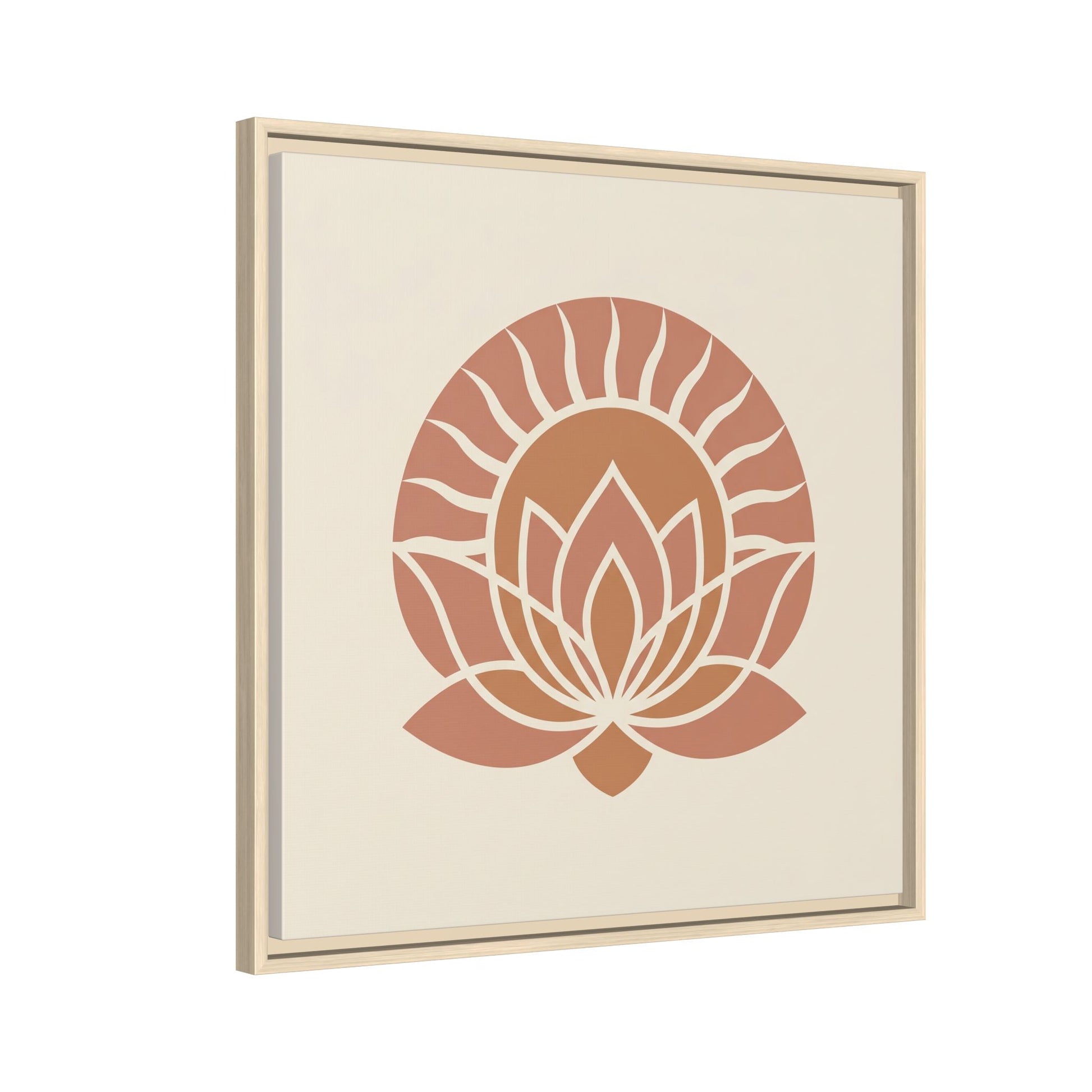 Egyptian sun and lotus canvas in modern dining room with rattan pendant and Japandi earthy decor
