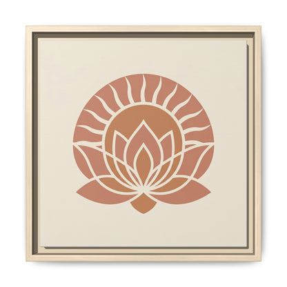 Egyptian sunrise lotus canvas above yoga mat in meditation corner — Kemetic sacred geometry