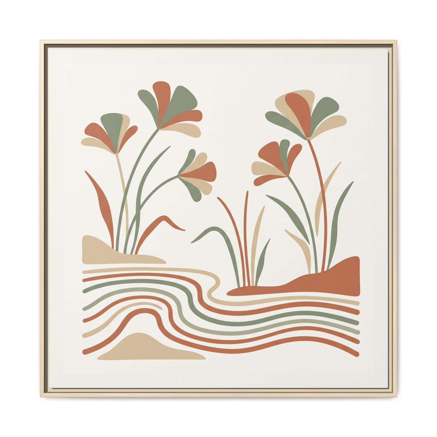 Wabi sabi Egyptian papyrus canvas in reading nook with linen armchair and warm minimalist decor
