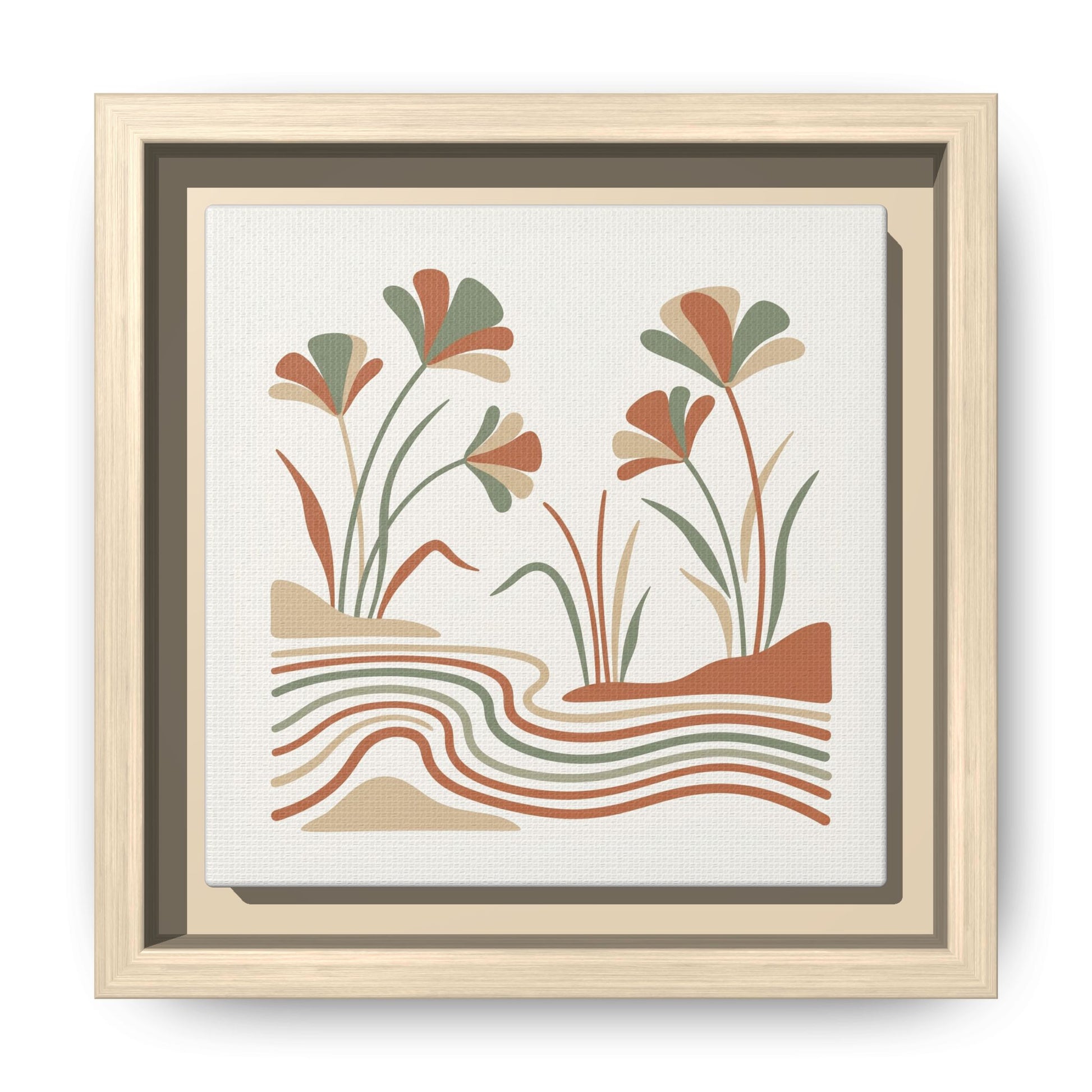 Close-up matte canvas brushwork texture and Greenguard Gold ink detail on papyrus botanical print
