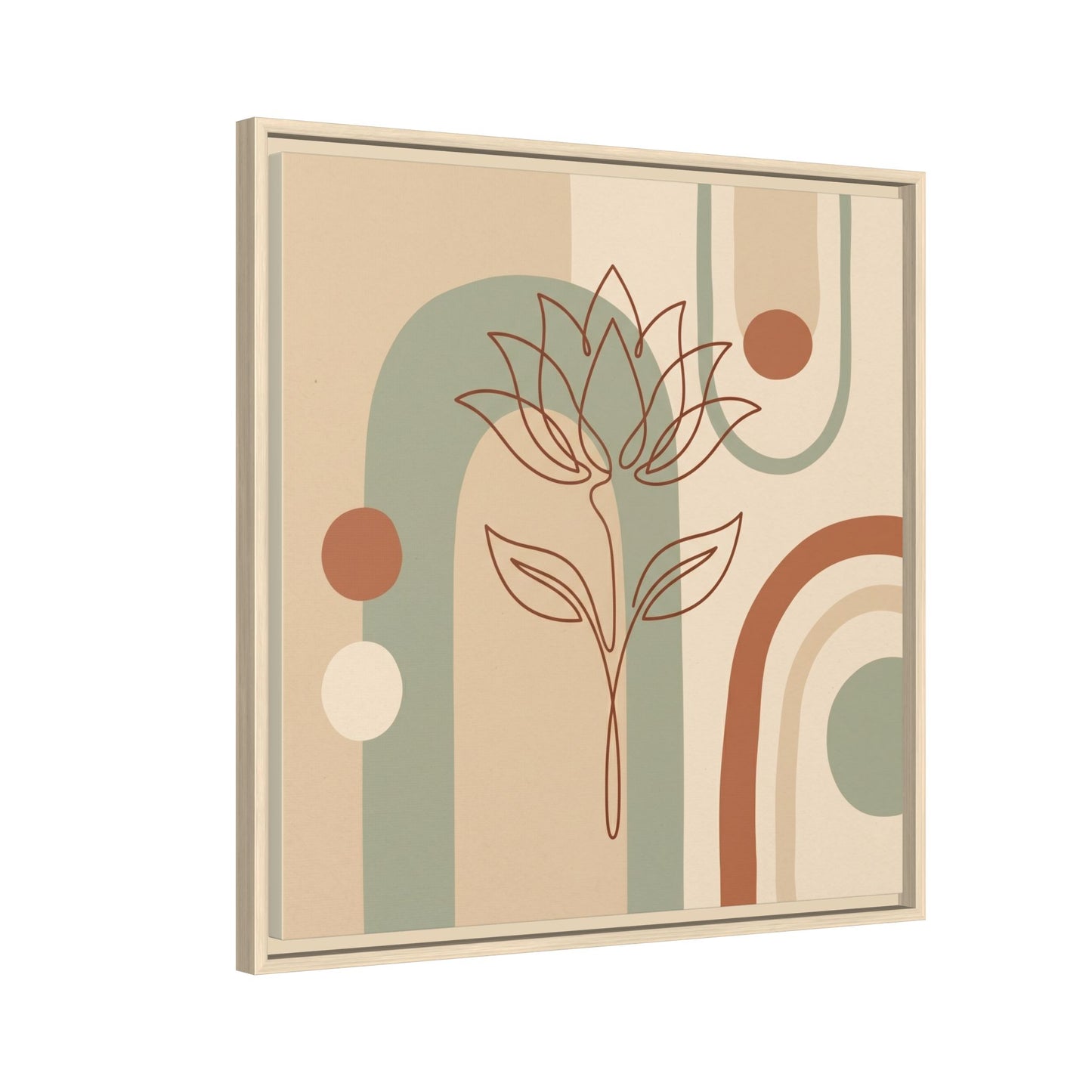 Lotus rebirth canvas in modern dining room with rattan pendant and Japandi earthy decor
