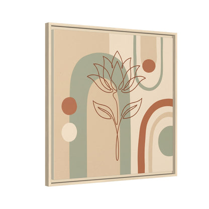 Lotus rebirth canvas in modern dining room with rattan pendant and Japandi earthy decor