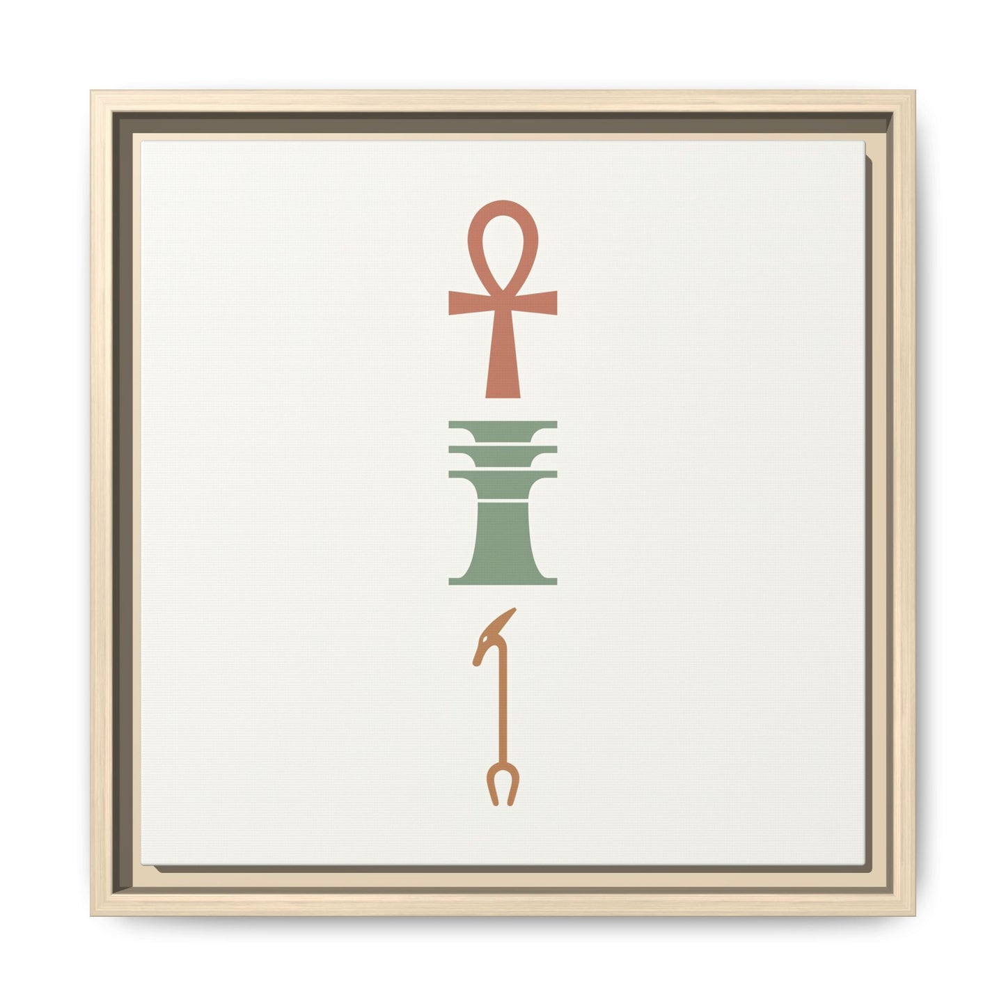 Spiritual Ankh Djed Was canvas above yoga mat in meditation corner — Kemetic sacred geometry