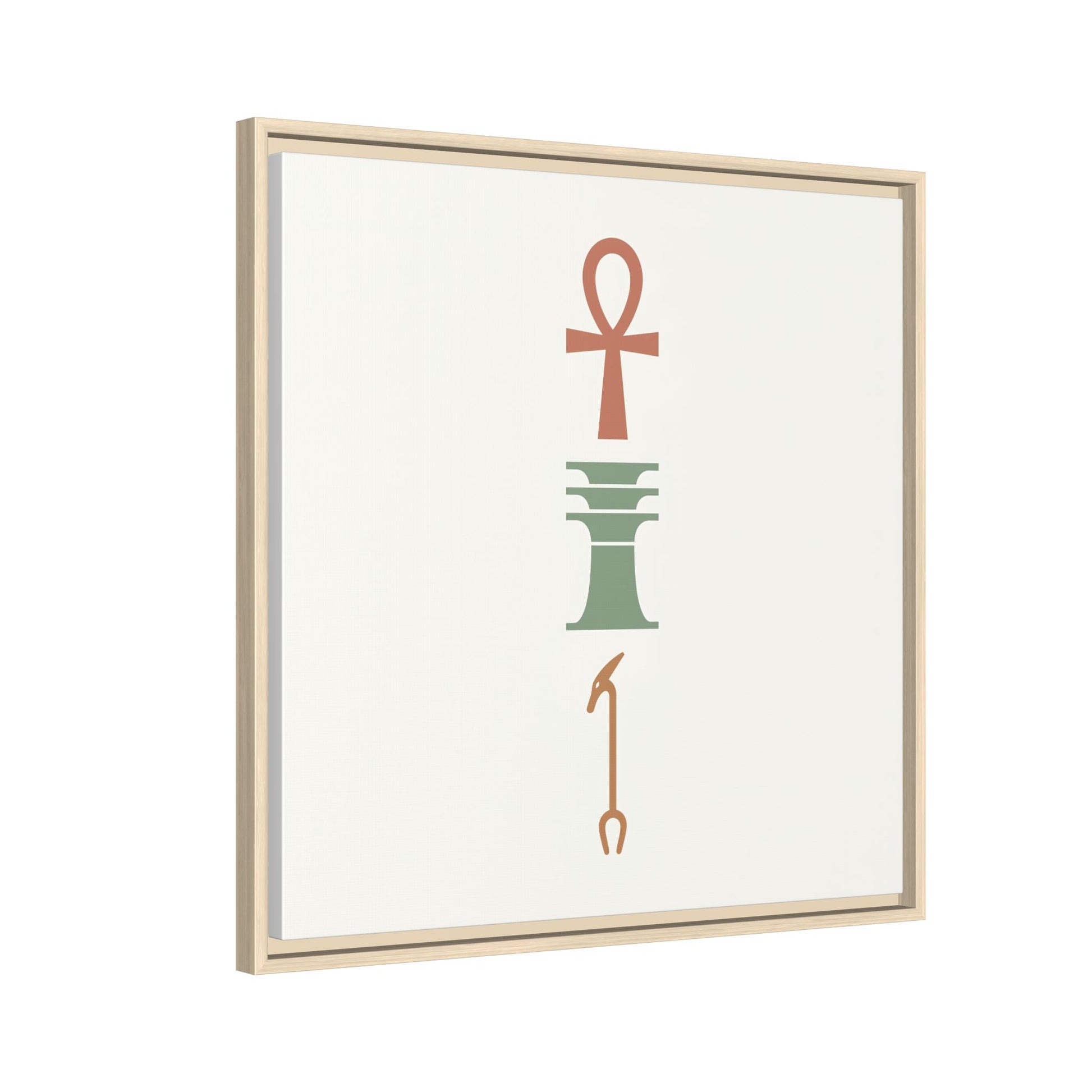 Ankh Djed Was canvas in modern dining room with rattan pendant and Japandi earthy decor