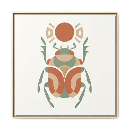 Sacred Egyptian scarab canvas in copper and sand tones for meditation room and spiritual workspace
