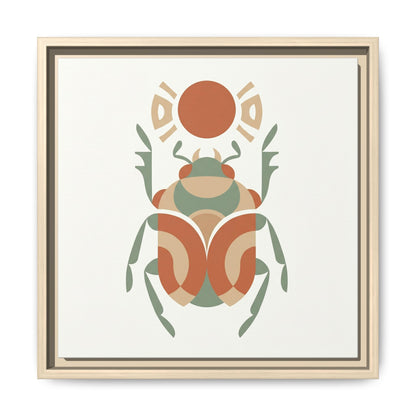 Spiritual Egyptian scarab Khepri canvas above yoga mat in meditation corner sacred geometry