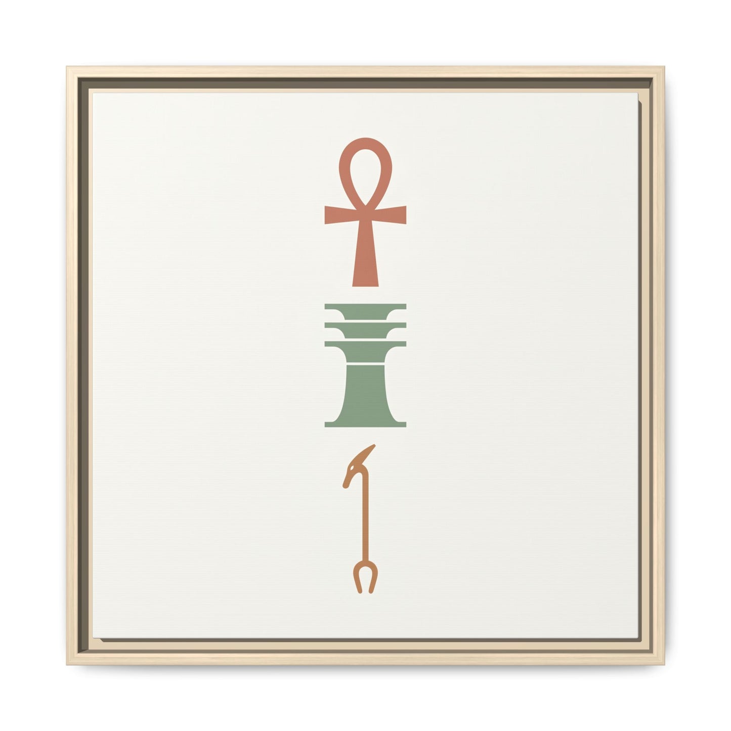 Ankh trinity canvas in modern entryway with oak console — earthy pharaonic harmony collection