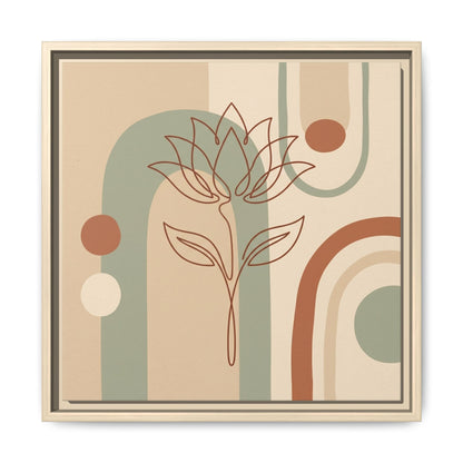 Japandi Egyptian lotus rebirth canvas in nursery with neutral palette and natural light