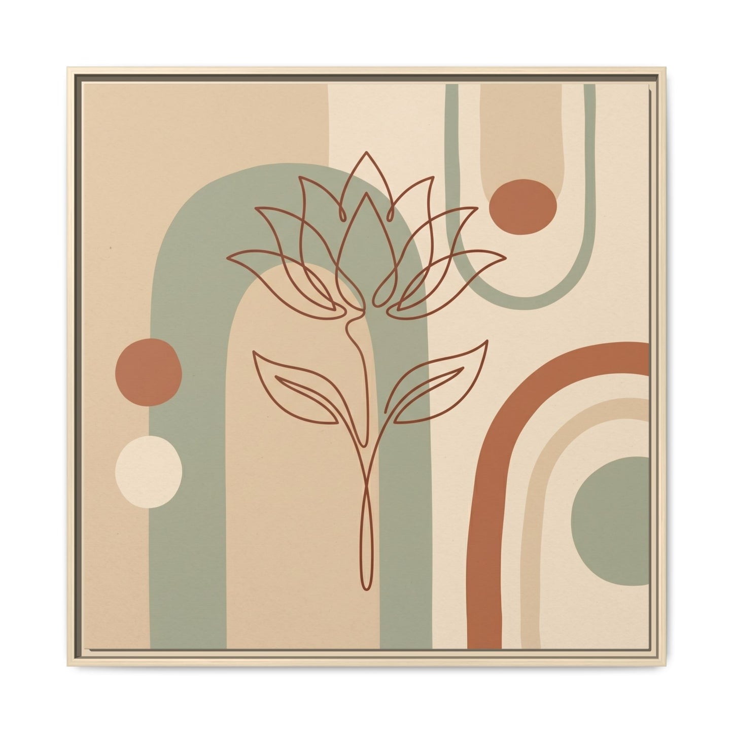 Sacred Egyptian lotus canvas in olive green and natural tones for meditation room and yoga studio decor