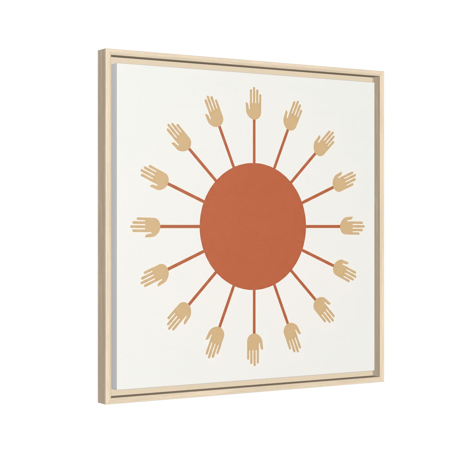 Egyptian sun disc canvas in modern dining room with rattan pendant and Japandi earthy decor