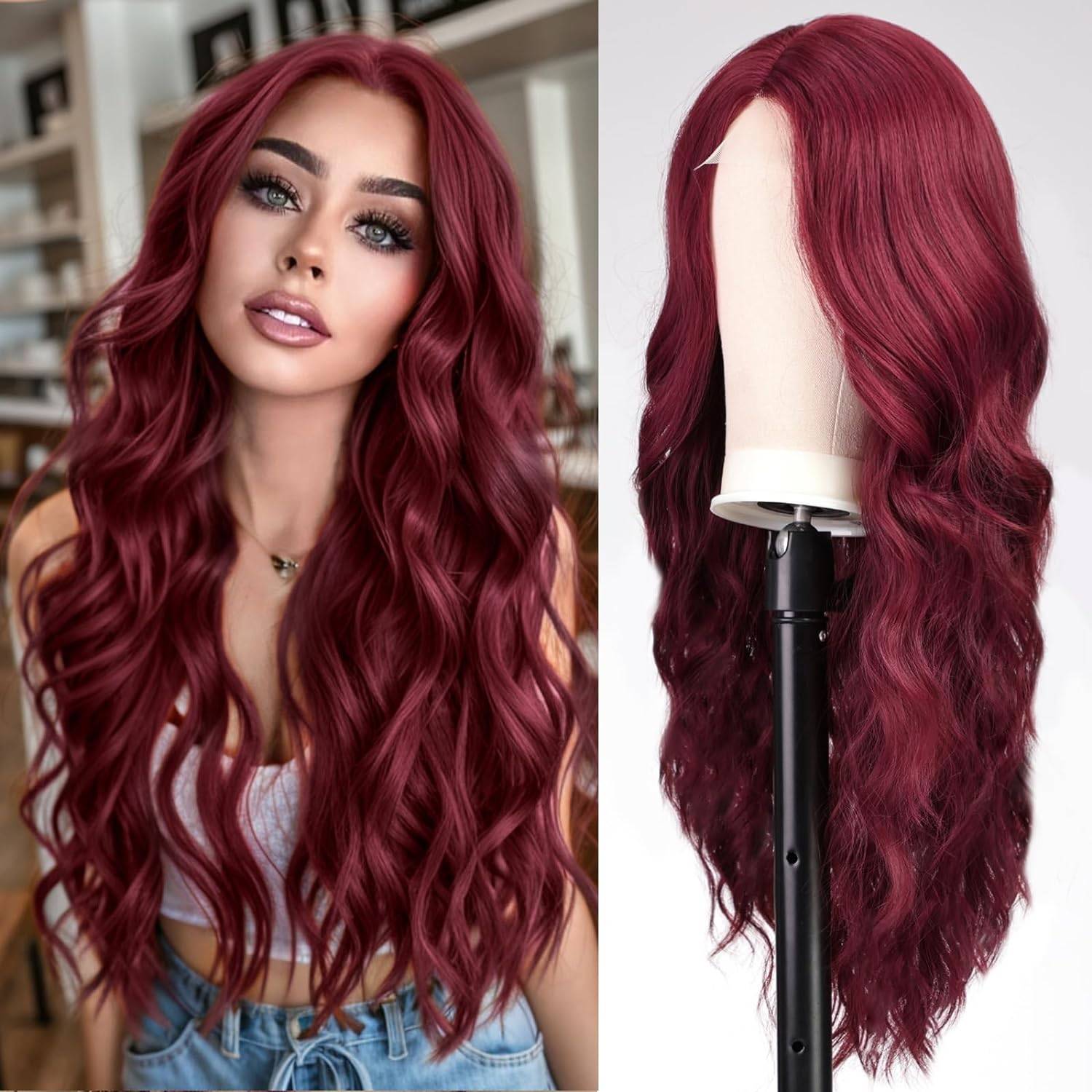 DACHIC™ BurgundyWig: Peruvian Straight Lace Frontal Wig in 99J Burgundy