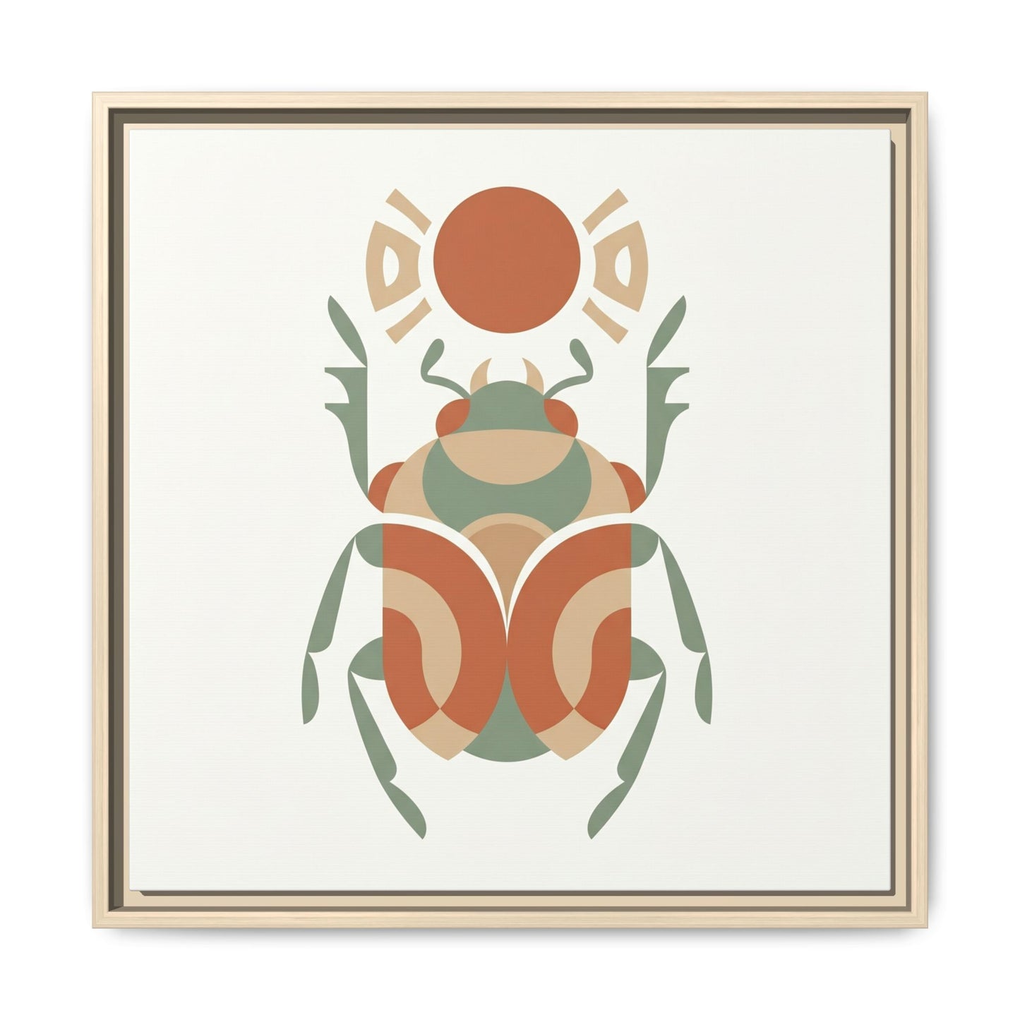 Khepri scarab canvas in modern entryway with oak console — earthy pharaonic harmony collection