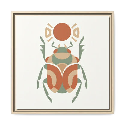Khepri scarab canvas in modern entryway with oak console — earthy pharaonic harmony collection