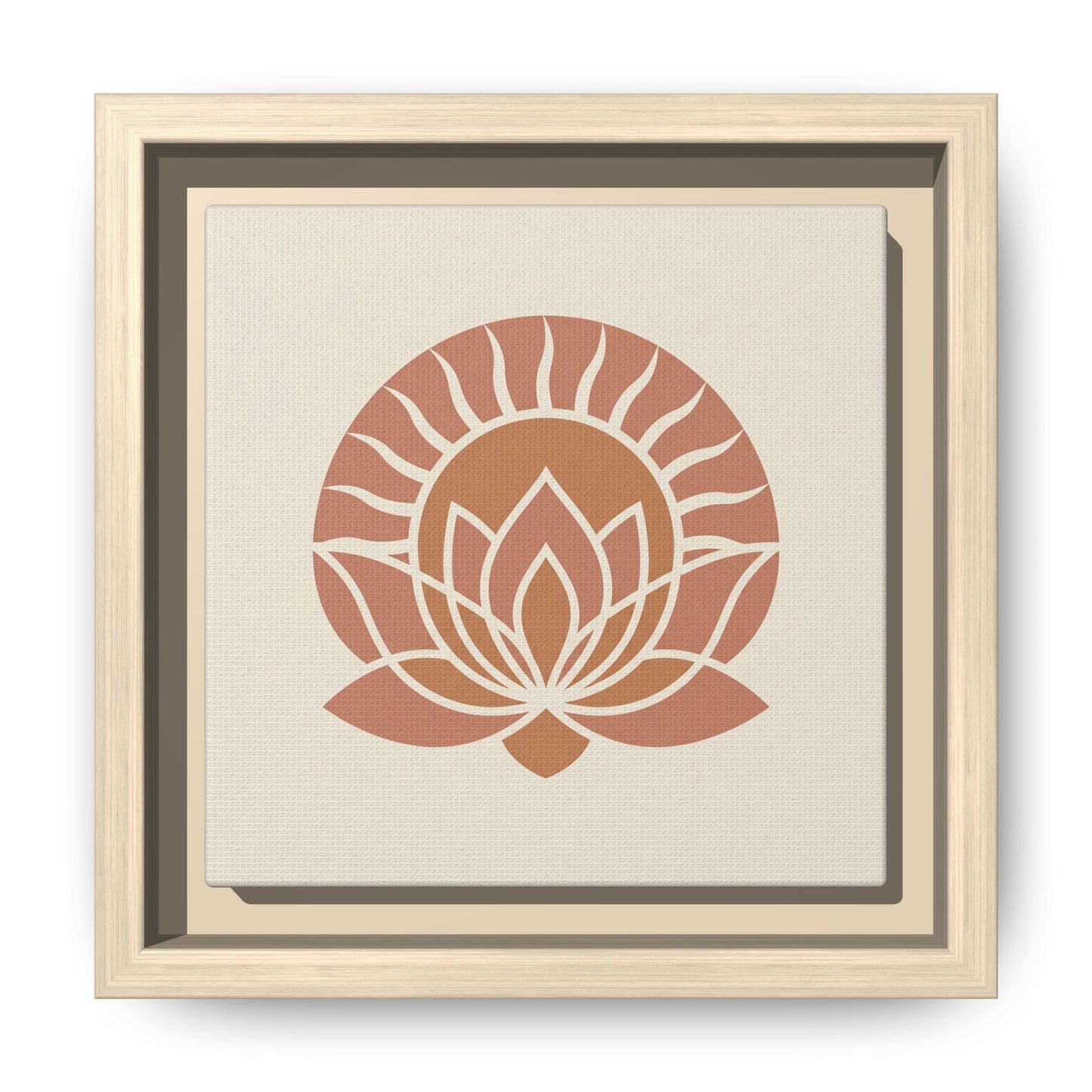 Close-up matte canvas brushwork texture and Greenguard Gold ink detail on Egyptian sunrise lotus print