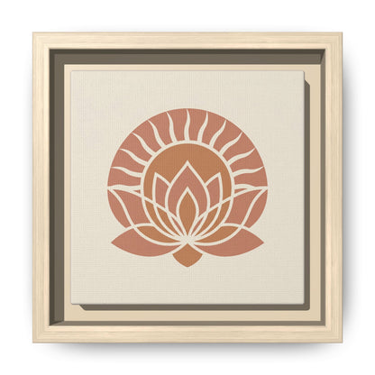 Close-up matte canvas brushwork texture and Greenguard Gold ink detail on Egyptian sunrise lotus print