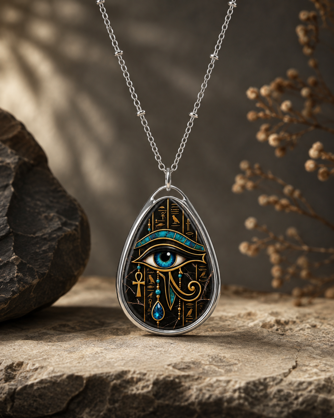 Eye of Horus Oval Necklace — Egyptian Protection Pendant