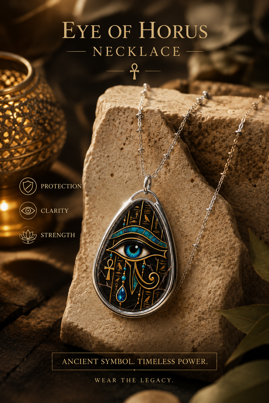 Eye of Horus Oval Necklace — Egyptian Protection Pendant