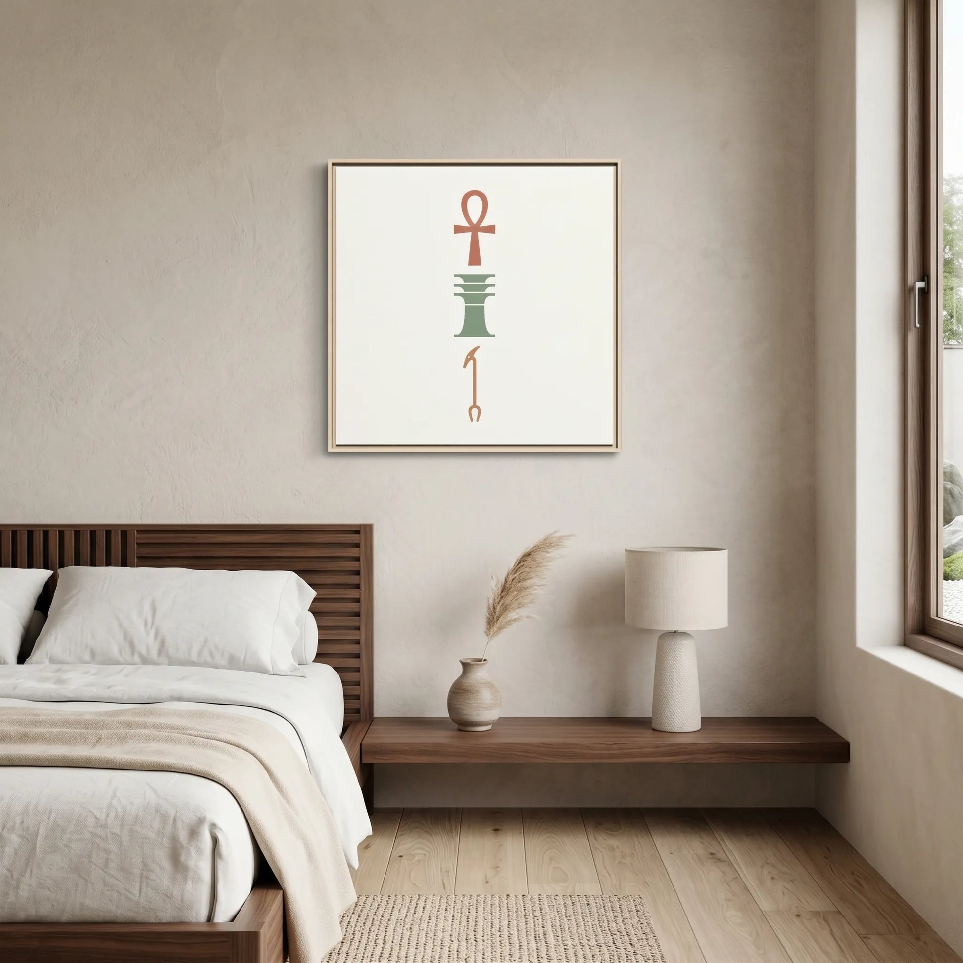 Ankh Djed Was Egyptian trinity symbols canvas — life stability dominion Japandi minimalist wall art