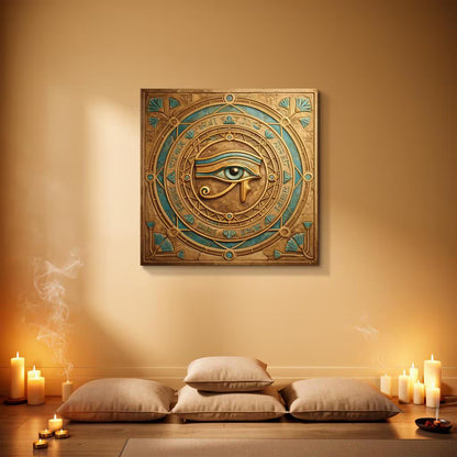 Eye of Horus portal Egyptian canvas — sacred protection wall art for entryway and meditation altar
