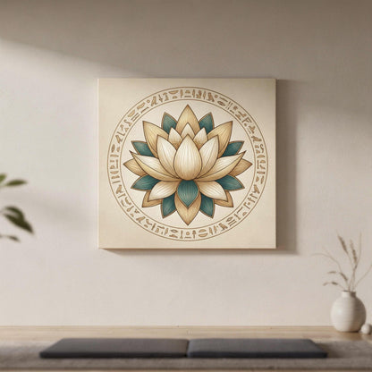 Egyptian lotus and hieroglyphics canvas — sacred temple wall art with authentic Kemetic motifs