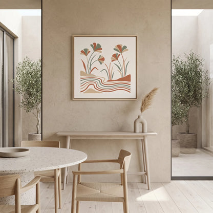 Nile Papyrus Egyptian botanical canvas in sage green and warm sand — Japandi minimalist biophilic wall art