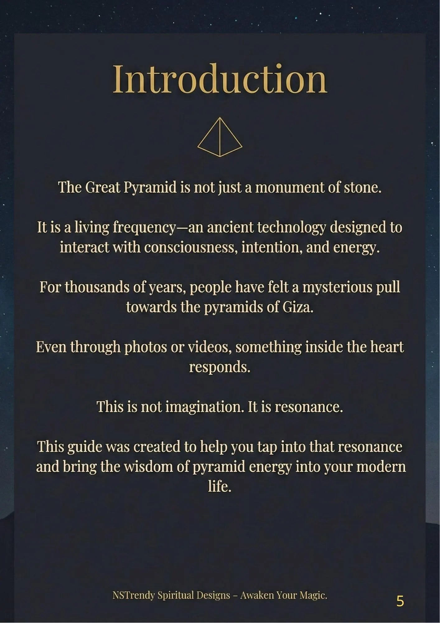Pyramid Energy guide sample page — Egyptian symbolism