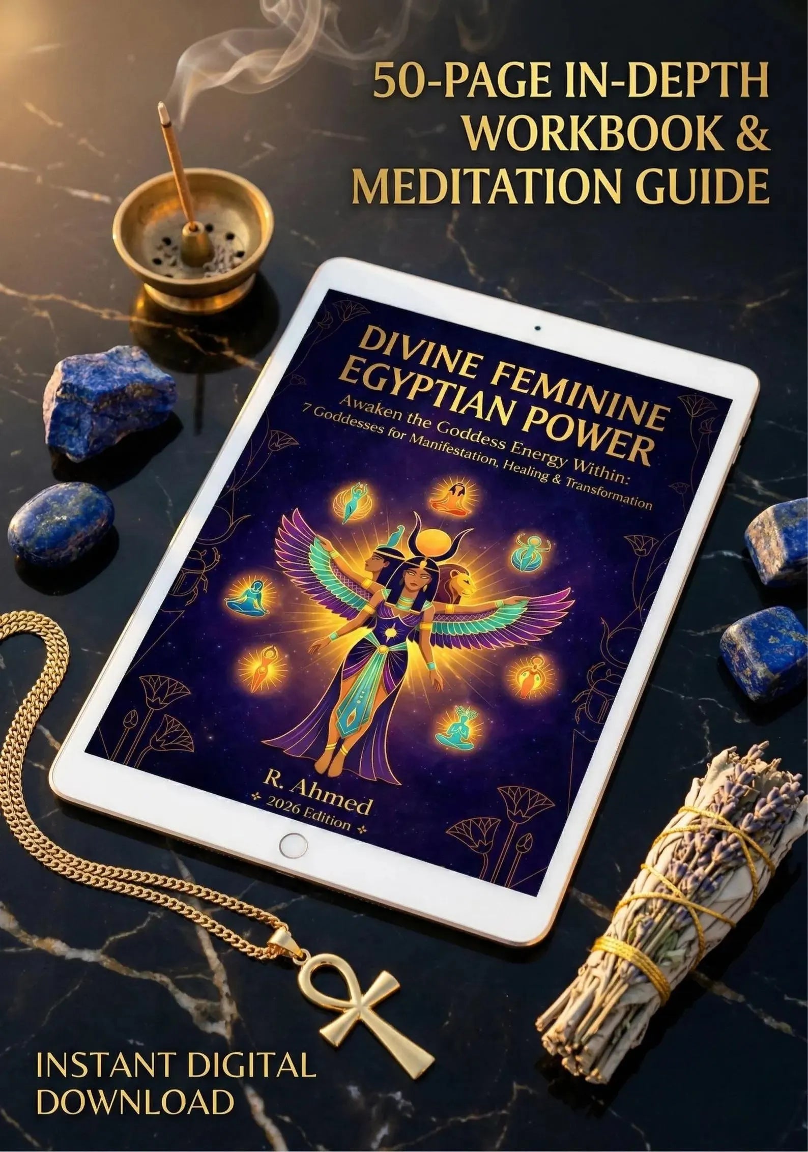 Divine Feminine Egyptian goddess guide cover — Isis and Hathor symbolism