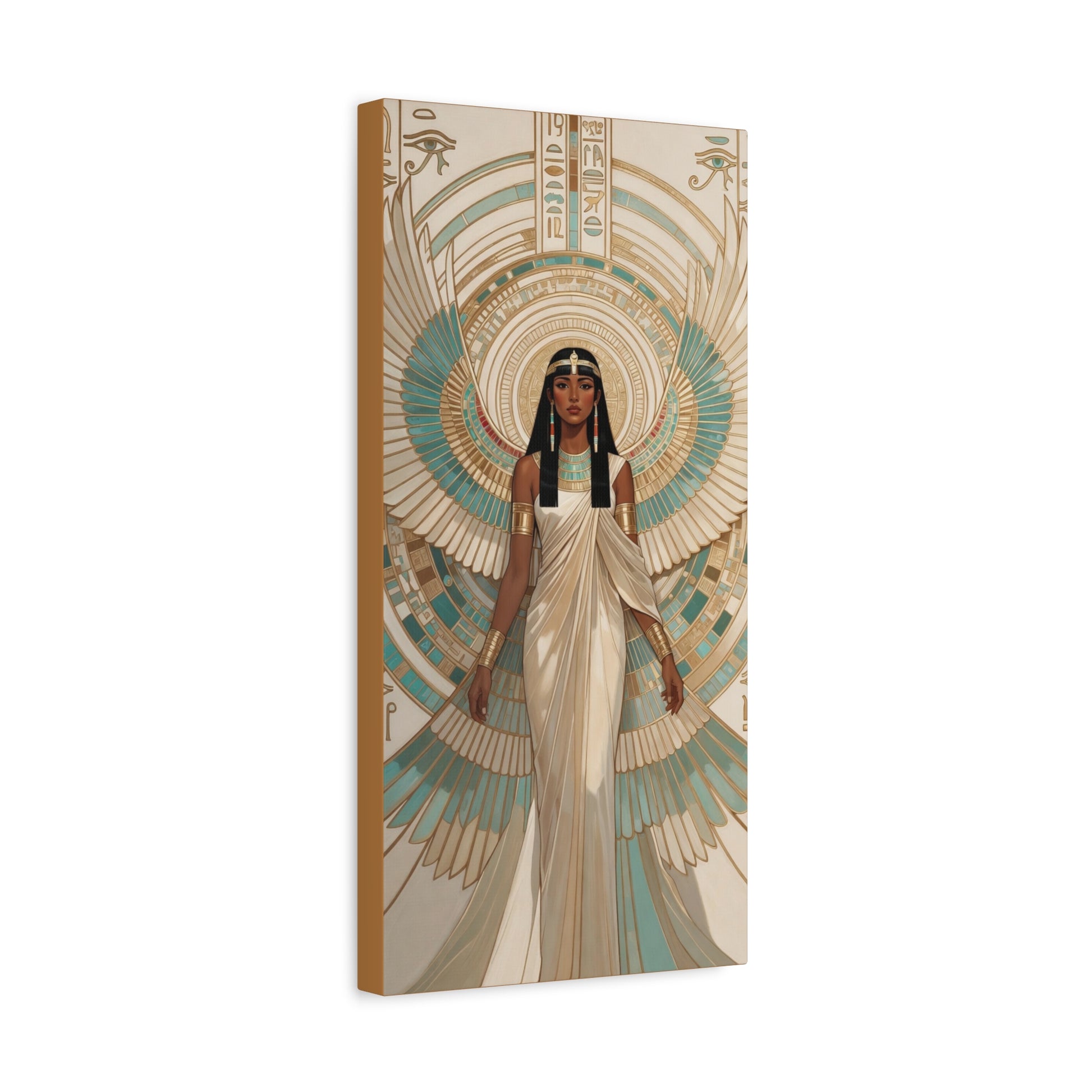 Teal and gold Isis wings canvas as gallery wall centerpiece with Nefertiti and Nut luxury triptych