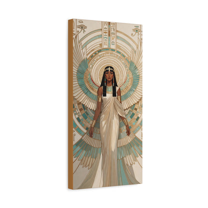 Teal and gold Isis wings canvas as gallery wall centerpiece with Nefertiti and Nut luxury triptych