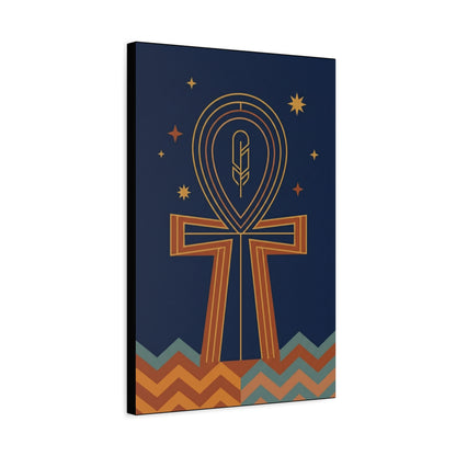 Ankh and feather Egyptian canvas as gallery wall centerpiece with Ankh Portal and Eye of Horus