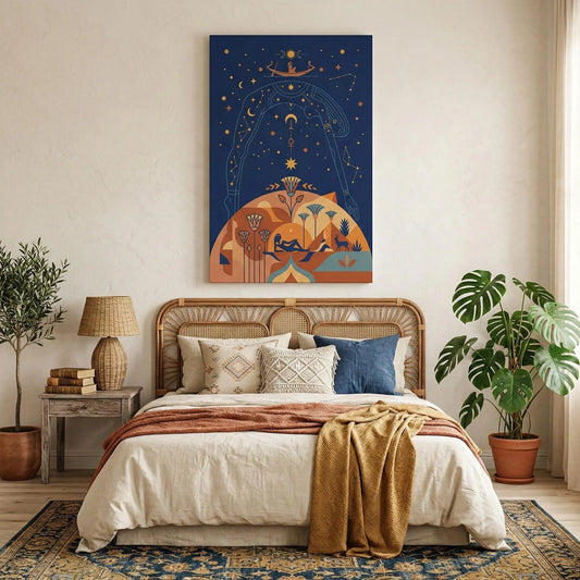 Egyptian Goddess Nut canvas print by NS-TRENDY featuring celestial and boho-inspired mid-century modern art design.