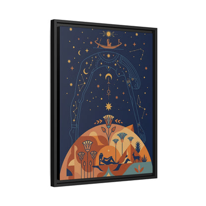 Sky goddess Nut cosmic luxury canvas in feminine living room above linen sofa with brass accents