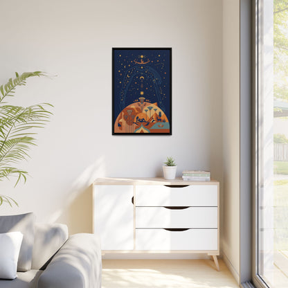 Close-up matte canvas texture and gold ink detail on cosmic Nut sky goddess Egyptian print