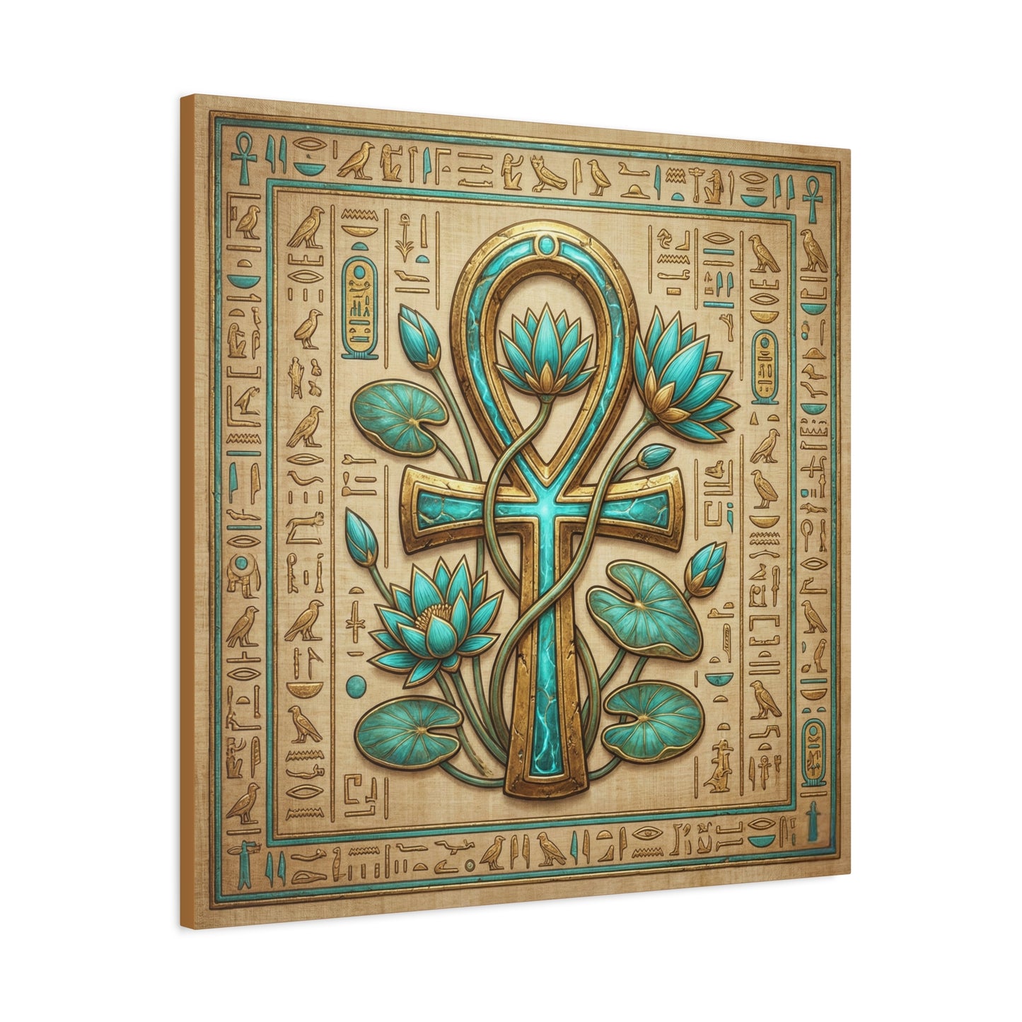 Egyptian Ankh and lotus canvas as gallery wall centerpiece with Ankh Portal and Kemetic Lotus set