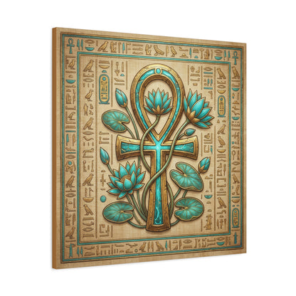 Egyptian Ankh and lotus canvas as gallery wall centerpiece with Ankh Portal and Kemetic Lotus set