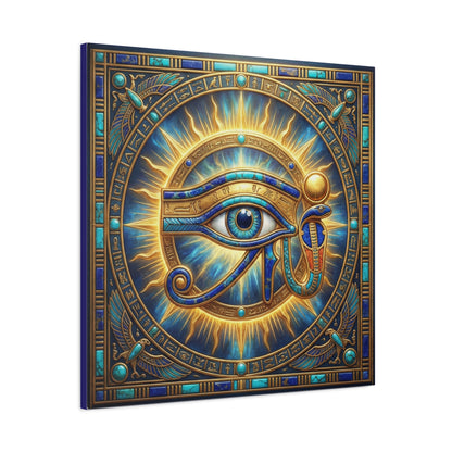 Eye of Ra Egyptian canvas as gallery wall centerpiece with Aten Sun and Eye of Horus three-piece set