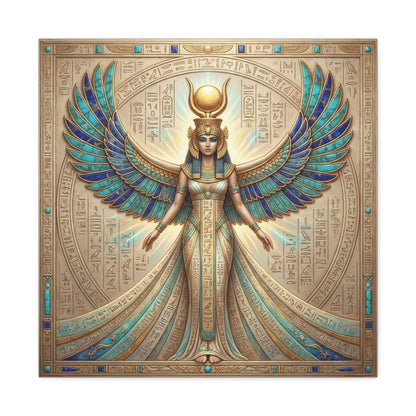 Goddess Isis Egyptian wall art in modern nursery with neutral palette and natural light