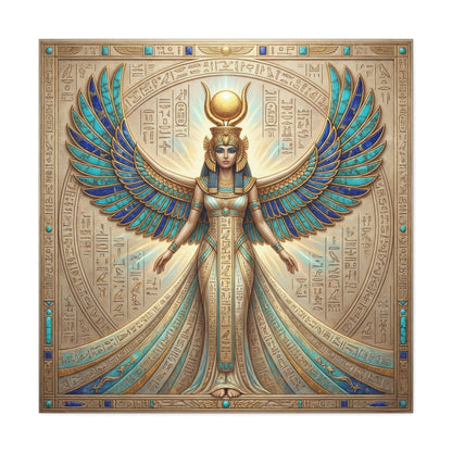 Close-up matte canvas texture and Greenguard Gold certified ink detail on Isis goddess Egyptian print