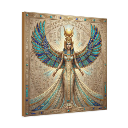 Isis goddess Egyptian canvas as gallery wall centerpiece with Hathor and Nefertiti feminine triptych