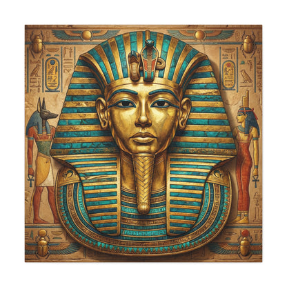 Close-up matte canvas texture detail on minimalist Egyptian pharaoh mask print