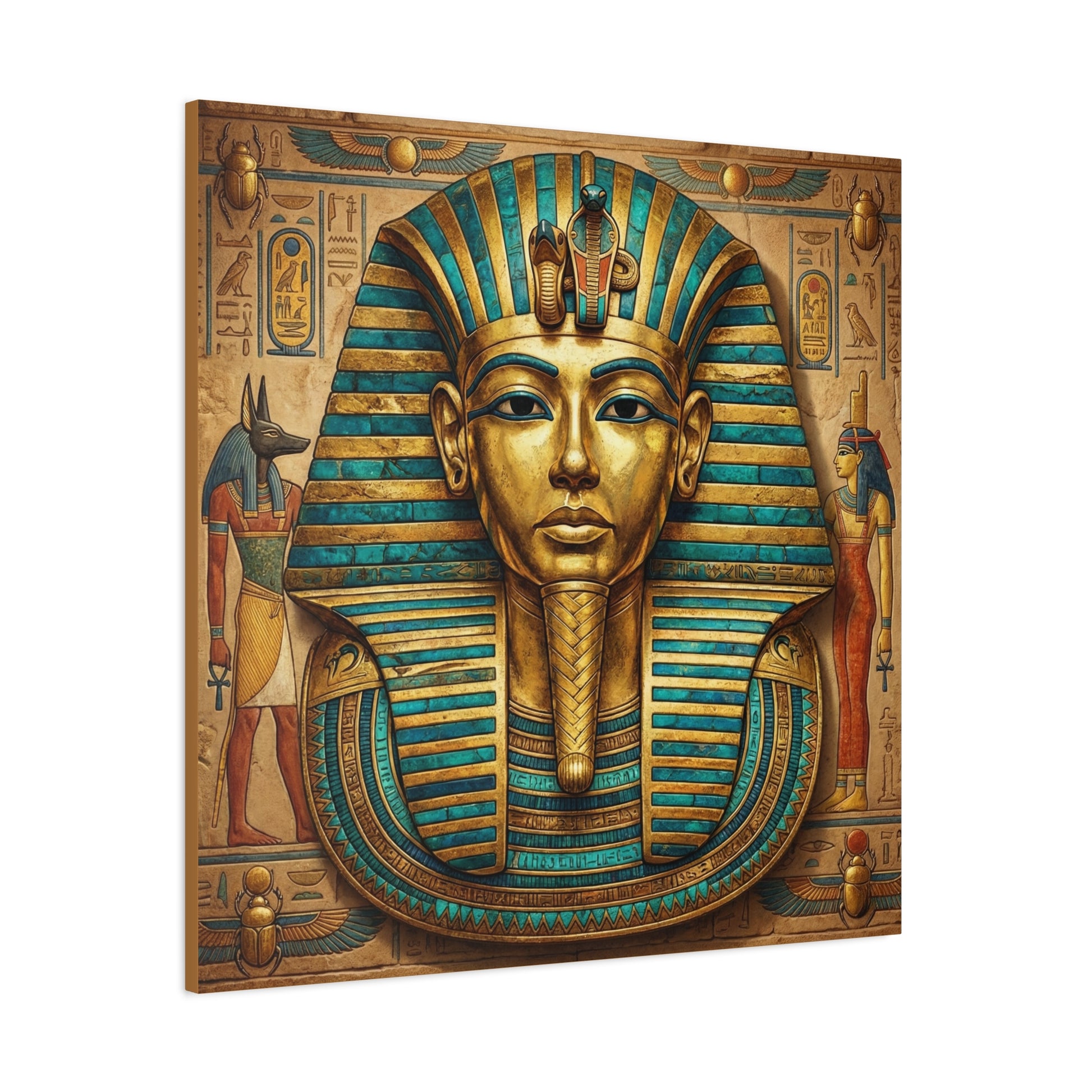 Modern pharaoh canvas as gallery wall centerpiece with Aten Sun and Sacred Wadjet minimalist set