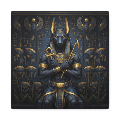 Close-up matte canvas texture detail on Anubis Egyptian jackal god luxury wall art print